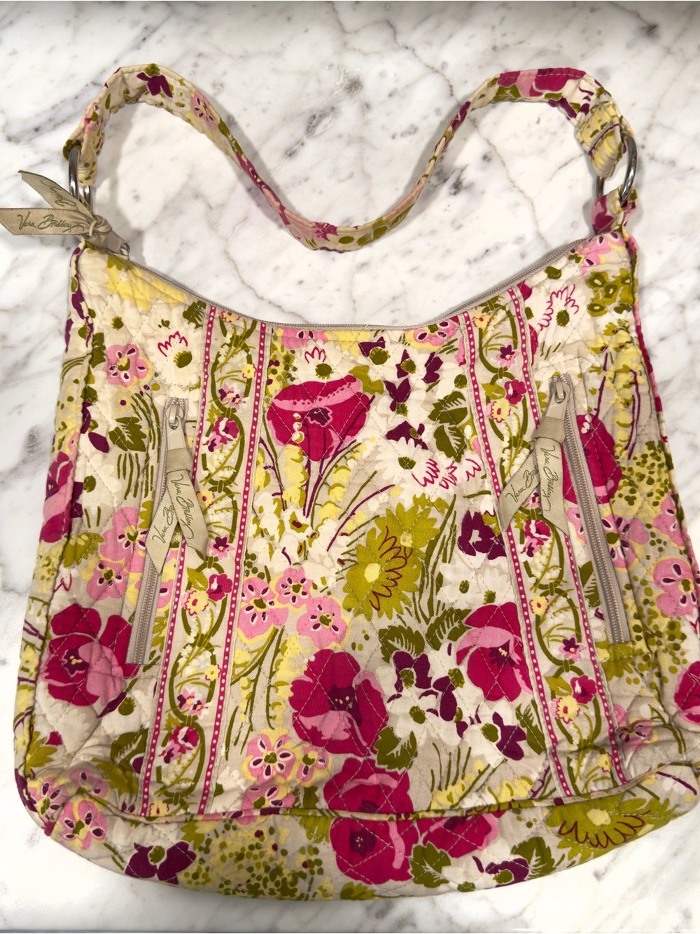 Vera Bradley Floral Quilted Pink Purse Shoulder Bag Make Me Blush Retired Print - Picture 2 of 6